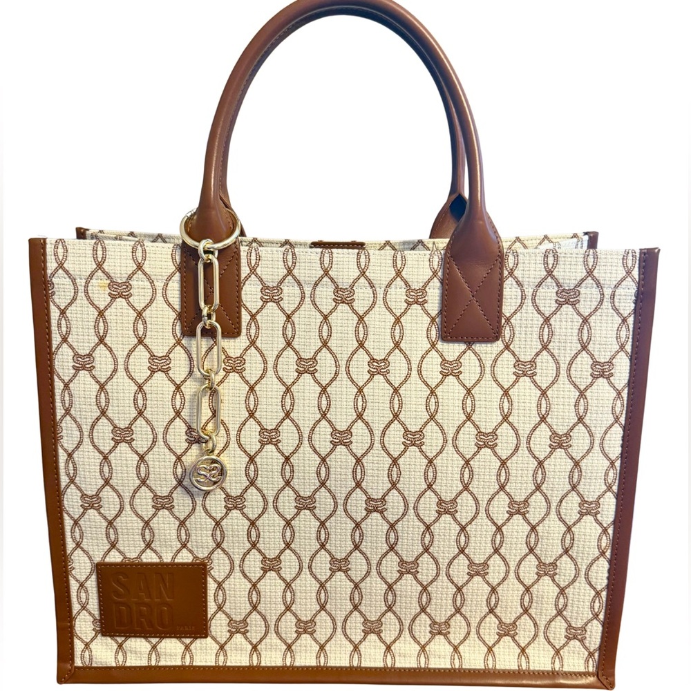 Sandro Cream and Brown Patterned Tote Bag